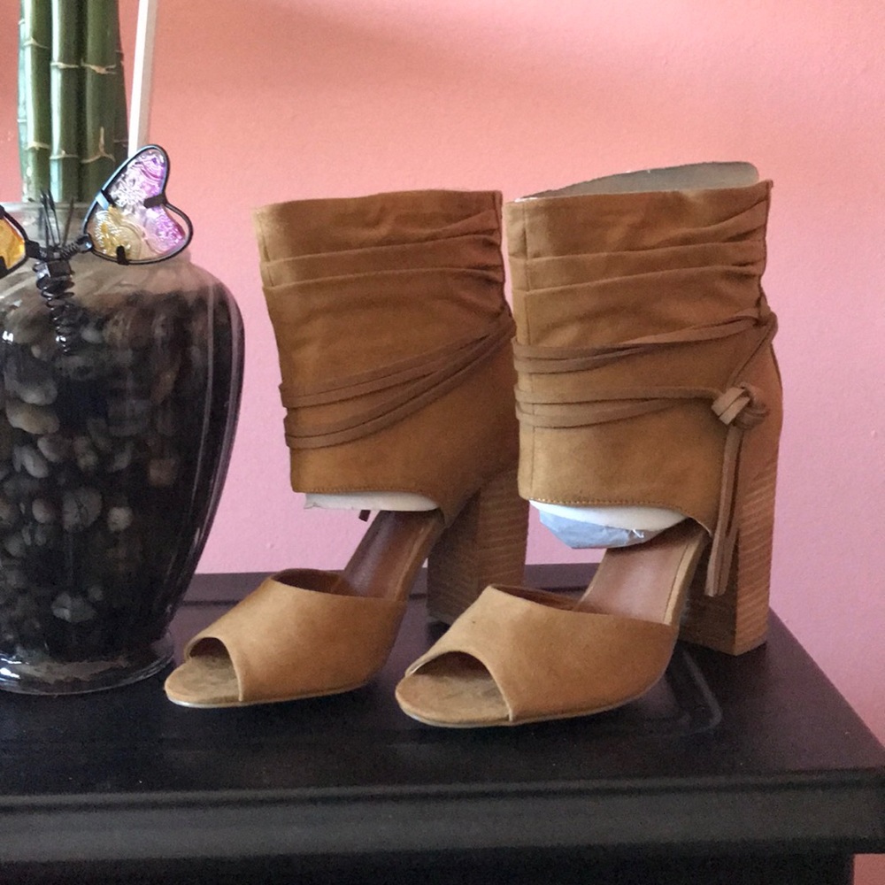 Beige block heels